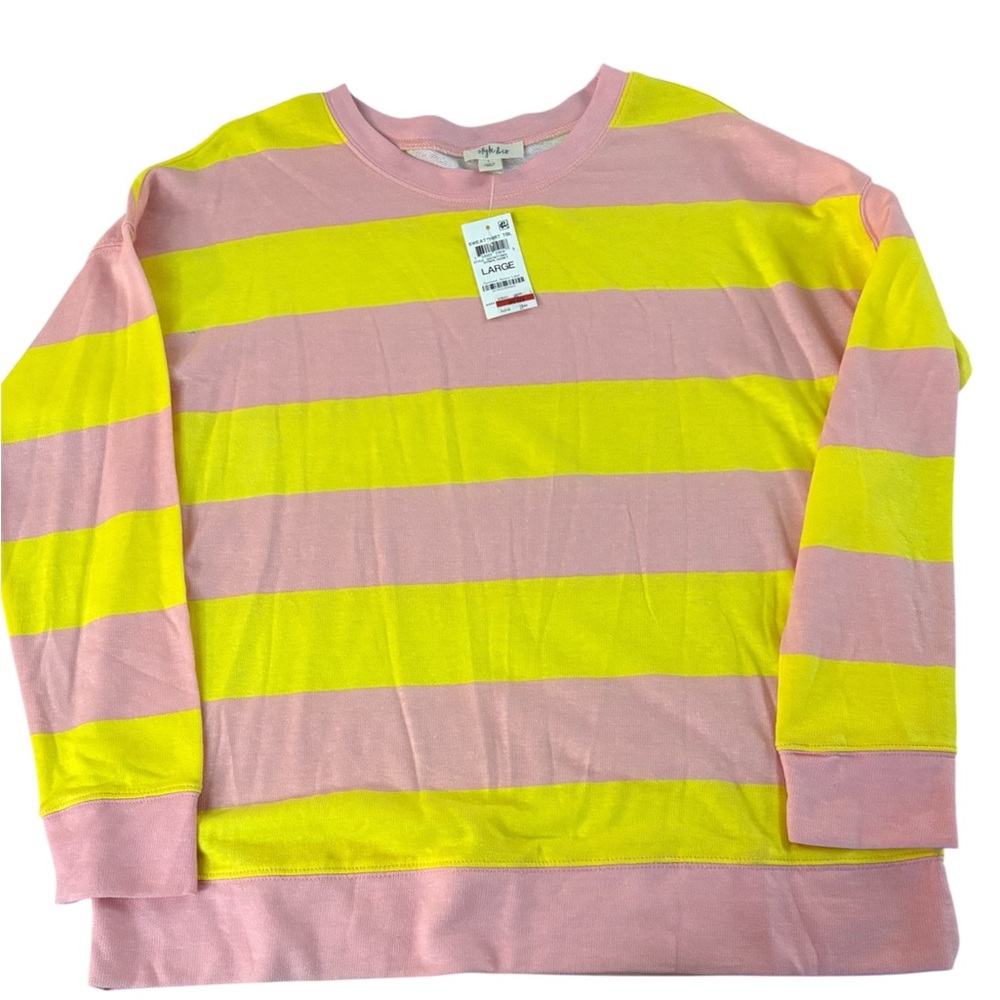 Pink and Yellow Striped Women’s Tshirt L NWT